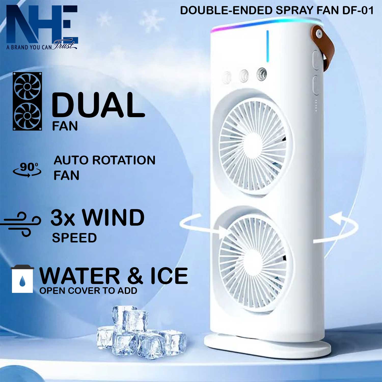 Mini Air Cooler Fan with Water Spray & Ice | Dual Fan Portable Cooler - Image 3